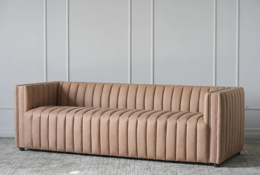 Latte Channeled Faux Leather Sofa