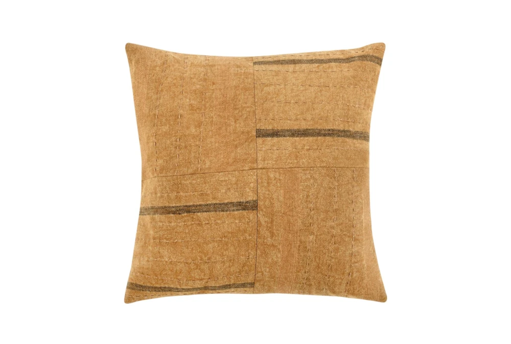 20X20 Brown Pieced Linen With Embroidery Square Throw Pillow
