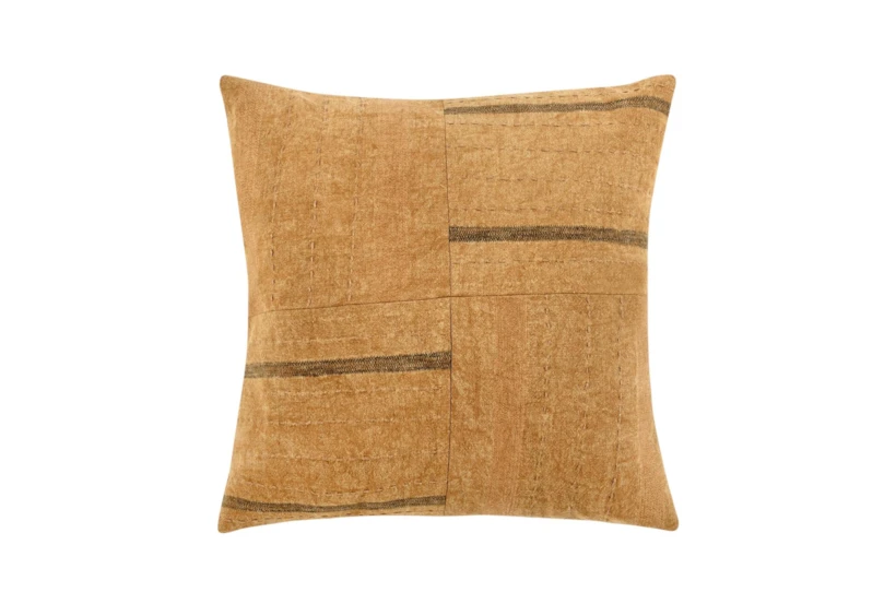 20X20 Brown Pieced Linen With Embroidery Square Throw Pillow - 360