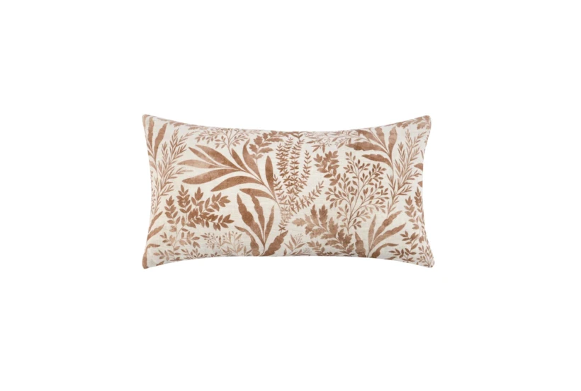 14X26 Brown Distressed Foliage Print Lumbar Throw Pillow - 360