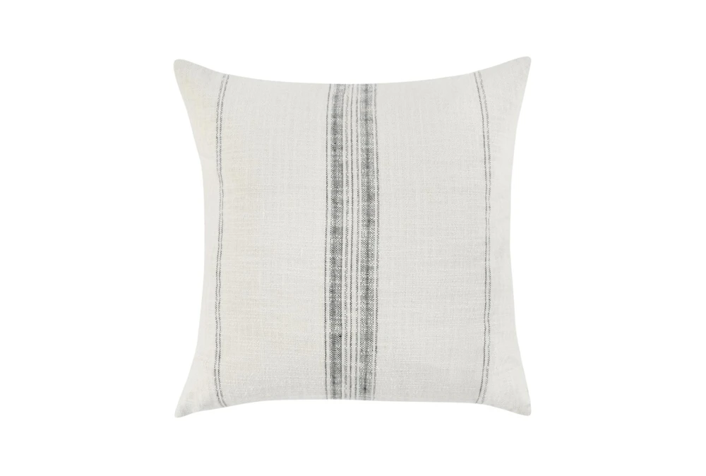 22X22 Ivory + Blue Woven Stripe Square Throw Pillow