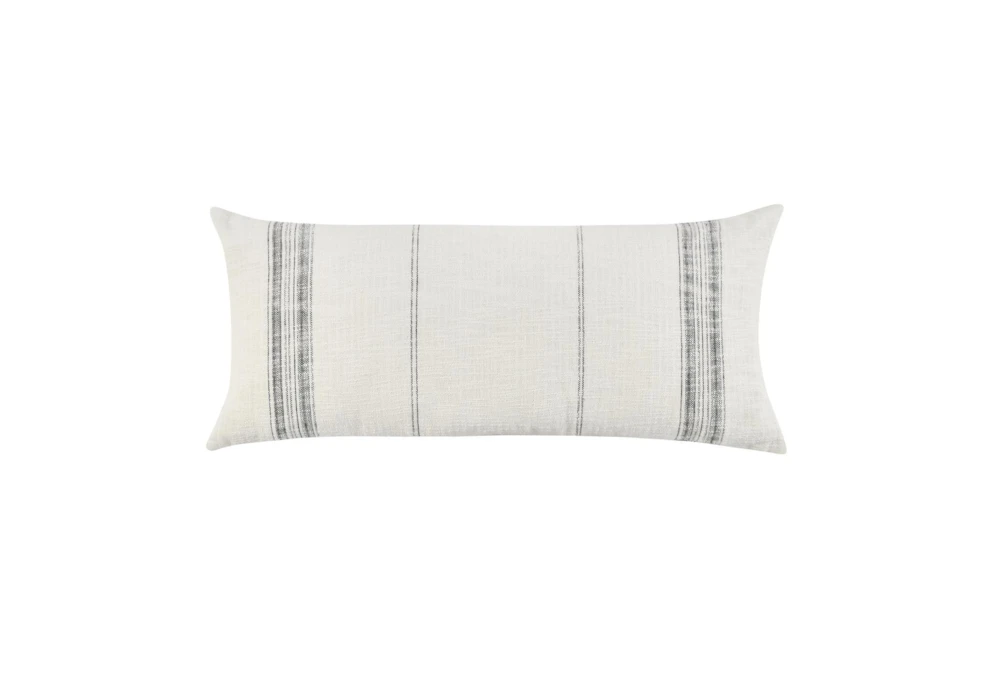 16X36 Ivory + Blue Woven Stripe Lumbar Throw Pillow
