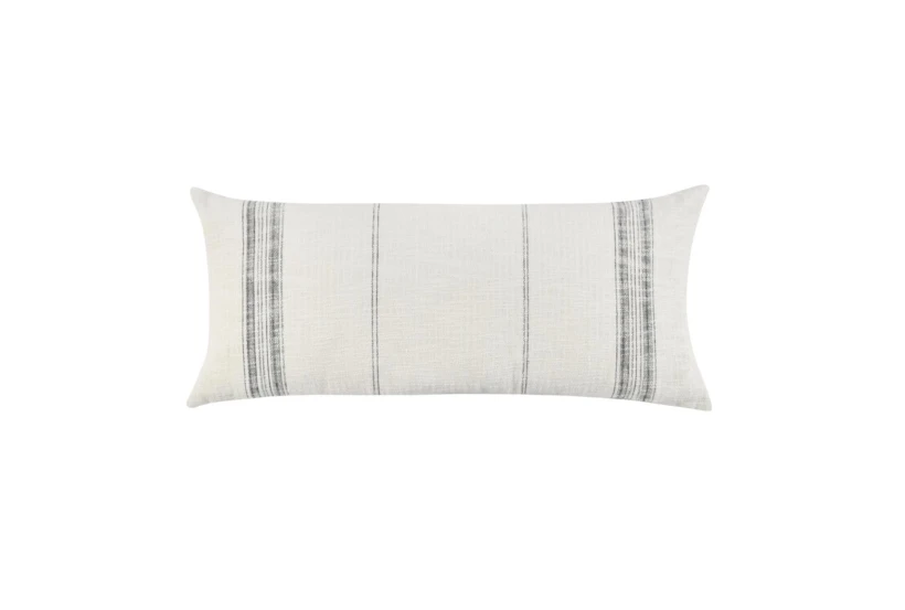 16X36 Ivory + Blue Woven Stripe Lumbar Throw Pillow - 360