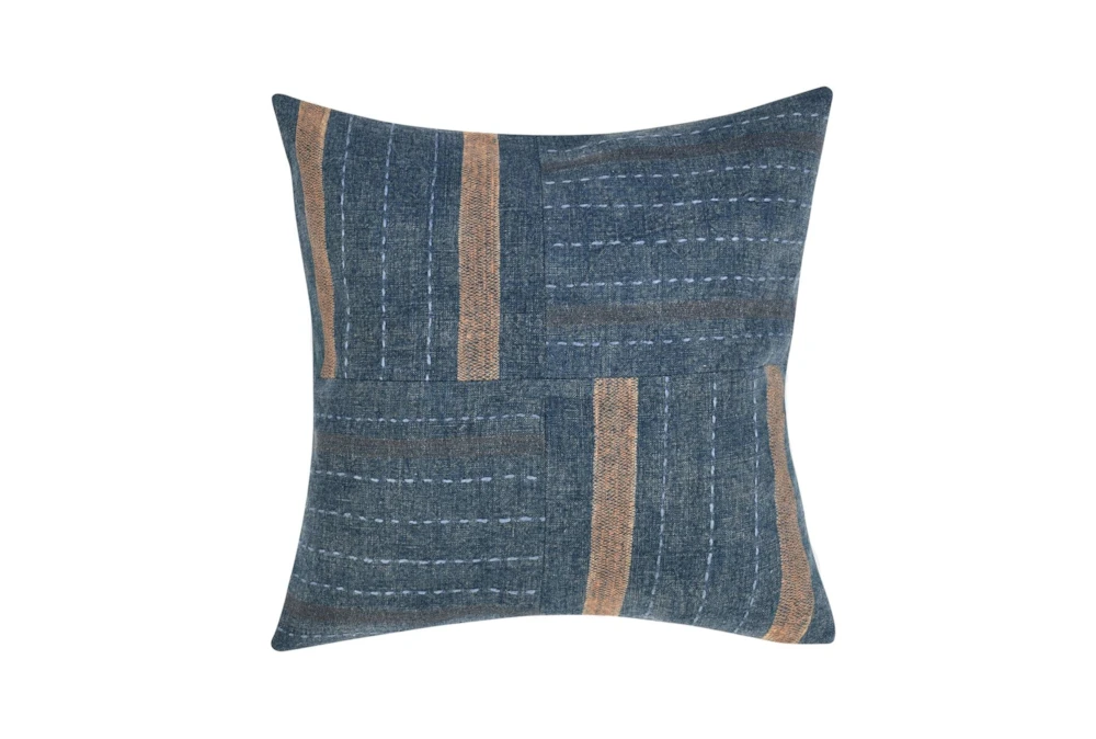 20X20 Blue Pieced Linen With Embroidery Square Throw Pillow