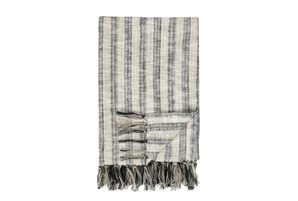 50X70 Natural + Black Woven Stripe Oversized Fringed Throw