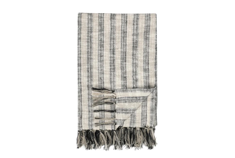 50X70 Natural + Black Woven Stripe Oversized Fringed Throw - 360