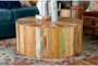 Reclaimed Wood Drum Round Coffee Table - Room