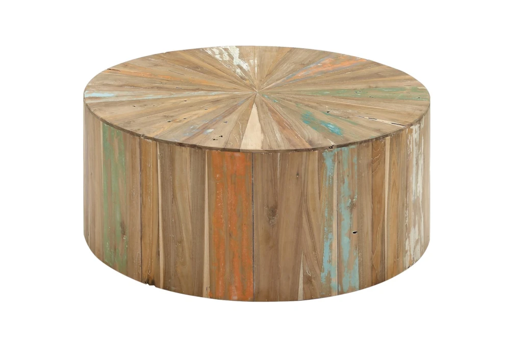 Reclaimed Wood Drum Round Coffee Table