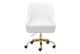 Mckenna White Faux Leather & Gold Base Rolling Office Desk Chair - Front