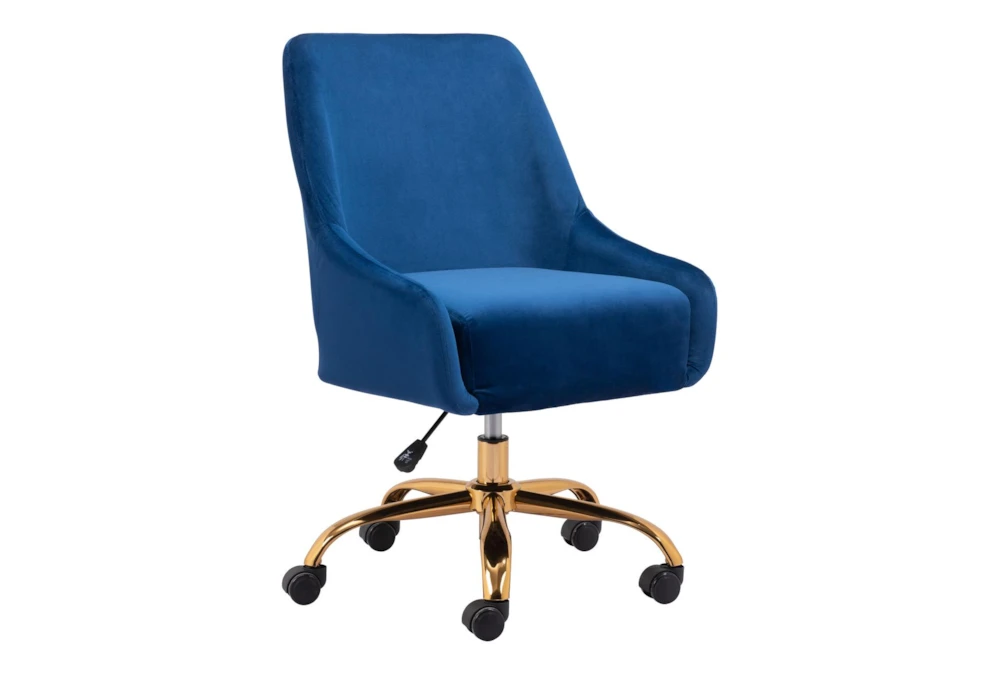 Mckenna Navy Blue Velvet & Gold Base Rolling Office Desk Chair