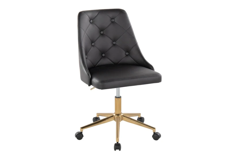 Mari Black Faux Leather Rolling Office Desk Chair With Gold Metal Base - 360