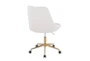 Mari White Faux Leather Rolling Office Desk Chair With Gold Metal Base - Back