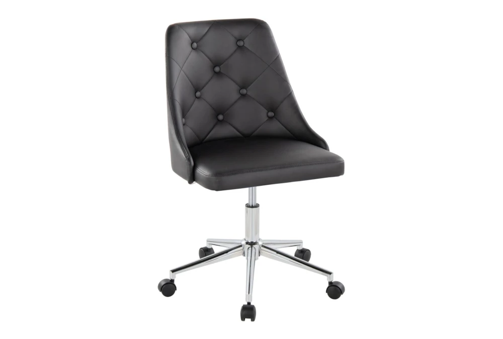 Mari Black Faux Leather Rolling Office Desk Chair With Chrome Metal Base