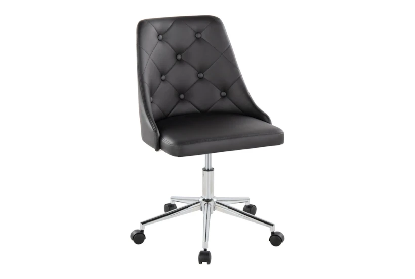 Mari Black Faux Leather Rolling Office Desk Chair With Chrome Metal Base - 360