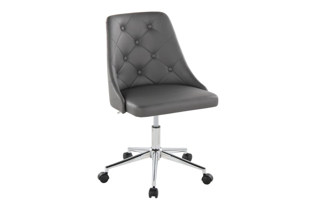 Mari Grey Faux Leather Rolling Office Desk Chair With Chrome Metal Base