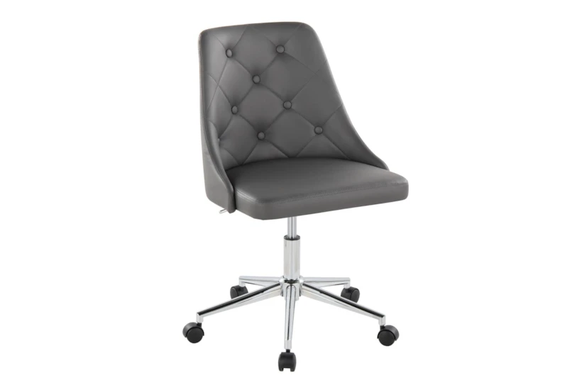 Mari Grey Faux Leather Rolling Office Desk Chair With Chrome Metal Base - 360