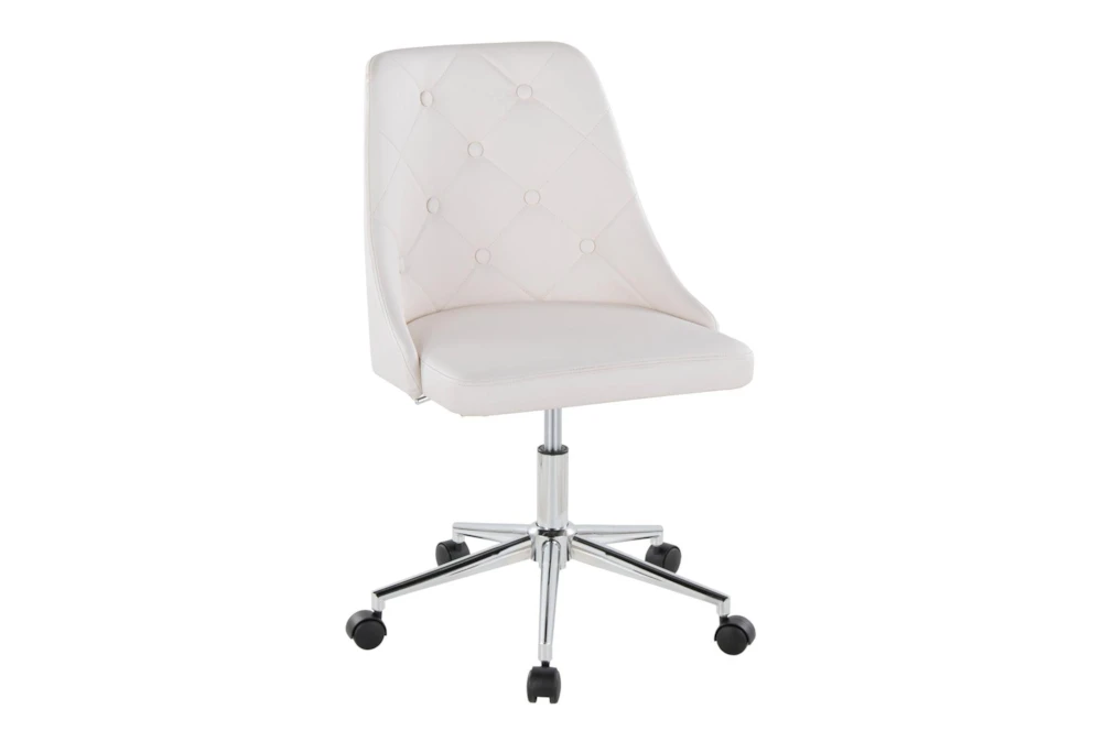 Mari White Faux Leather Rolling Office Desk Chair With Chrome Metal Base