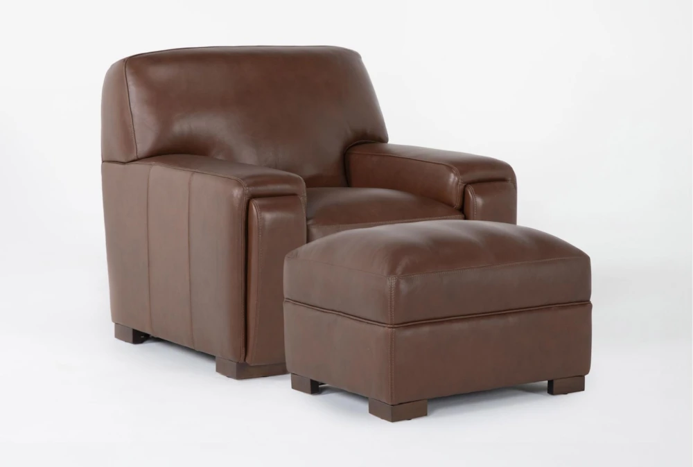Bisbee Chestnut Leather 2 Piece Arm Chair & Ottoman Set
