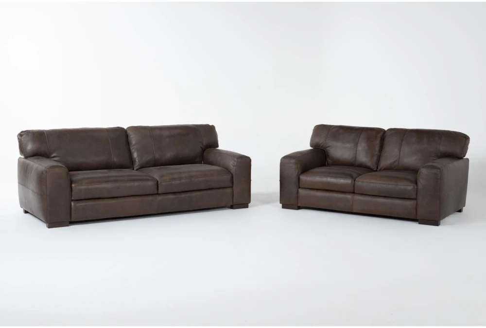 Benjamin 100% Top Grain Italian Leather 2 Piece Sofa & Loveseat Set