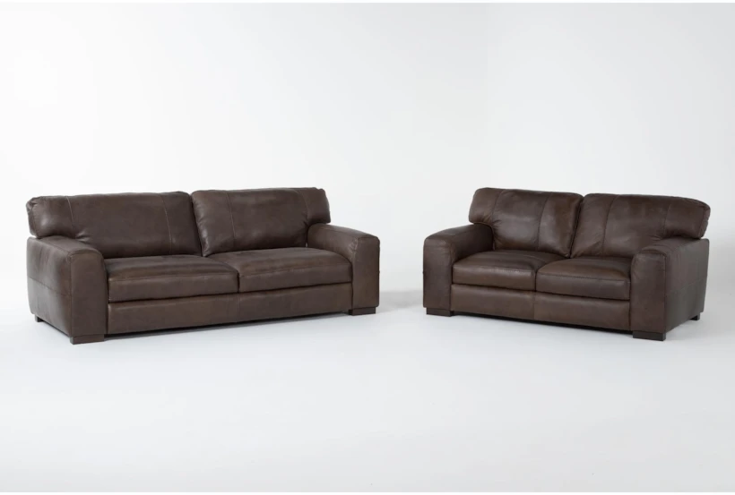 Benjamin 100% Top Grain Italian Leather 2 Piece Sofa & Loveseat Set - 360