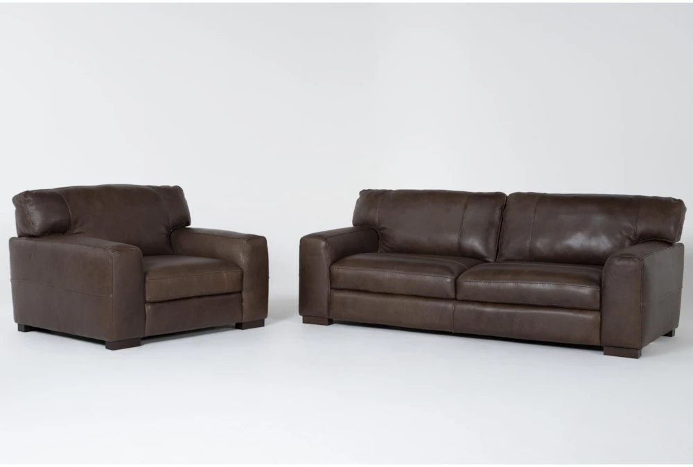 Benjamin 100% Top Grain Italian Leather 2 Piece Sofa & Chair Set
