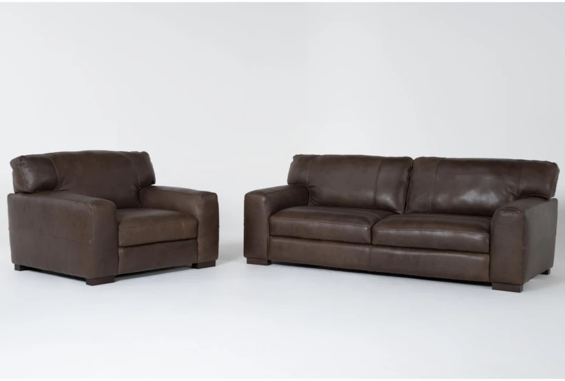 Benjamin 100% Top Grain Italian Leather 2 Piece Sofa & Chair Set - 360