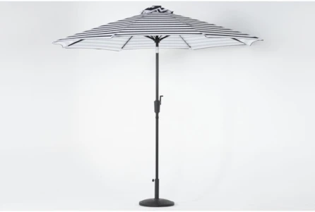 9' Stripe Outdoor Market Umbrella With Led Light Strips & Base - Main