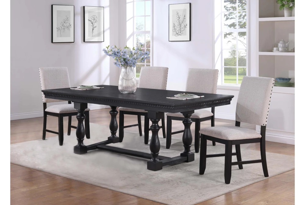 Regent 86" Charcoal Black Dining With Chair Set For 4
