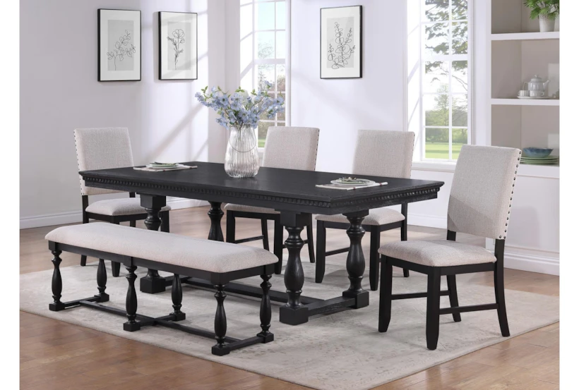 Regent 86" Charcoal Black Dining With Bench Set For 6 - 360