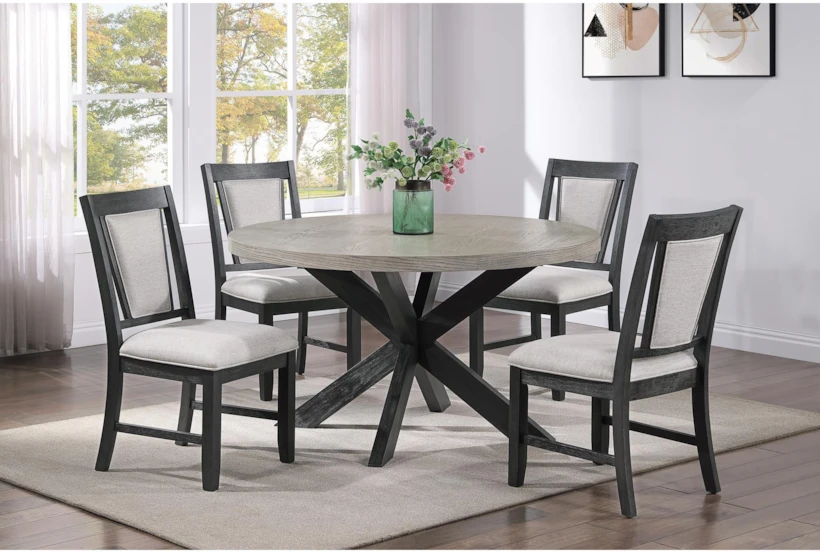Stephen Modern Farmhouse Two Tone Round Dining With Chair Set For 4 - 360