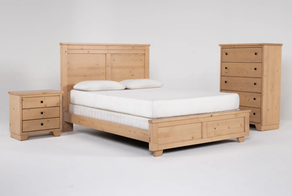 Marco Natural King Wood 3 Piece Bedroom Set With Chest & Nightstand