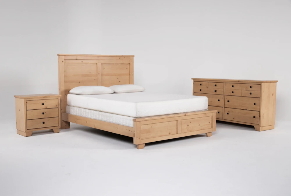 Marco Natural King Wood 3 Piece Bedroom Set With Dresser & Nightstand
