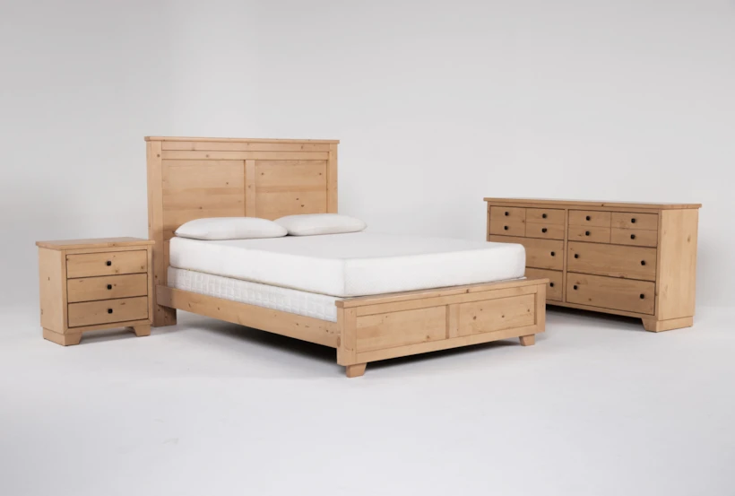 Marco Natural King Wood 3 Piece Bedroom Set With Dresser & Nightstand - 360