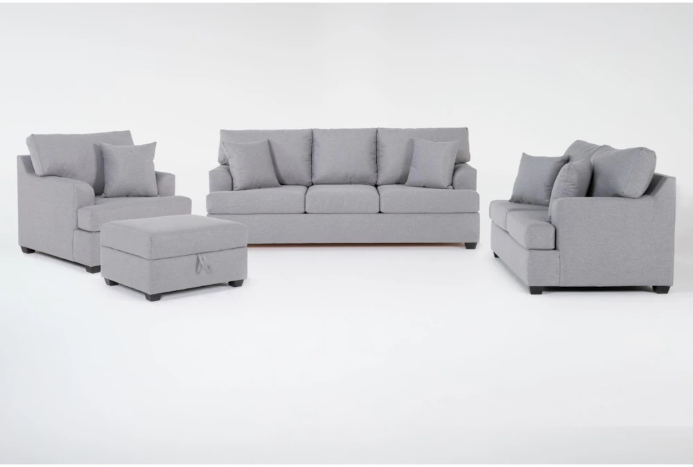 O'Donis Grey Sofa, Loveseat, Chair & Storage Ottoman Set