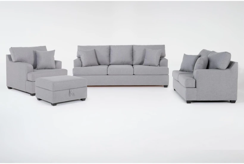 O'Donis Grey Sofa, Loveseat, Chair & Storage Ottoman Set - 360