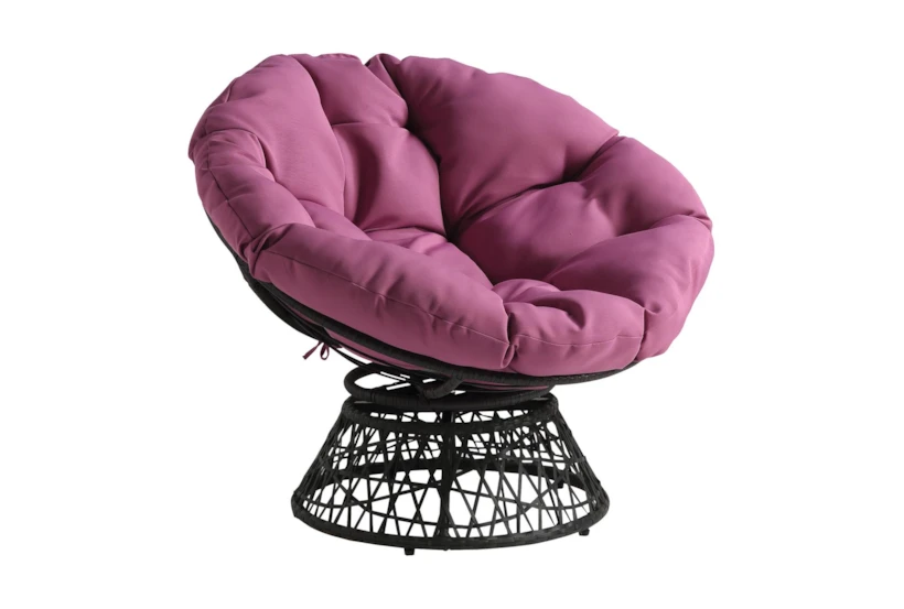 Soleil Purple Swivel Papasan Chair With Dark Grey Wicker Frame - 360
