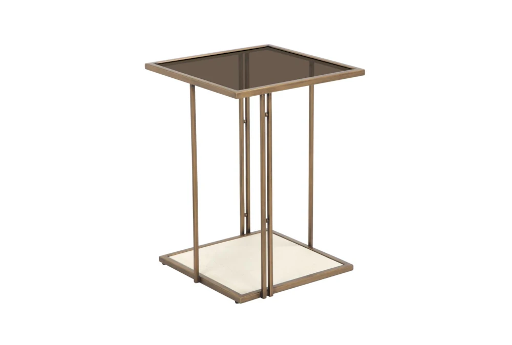 Emmy Cream Metal + Glass End Table