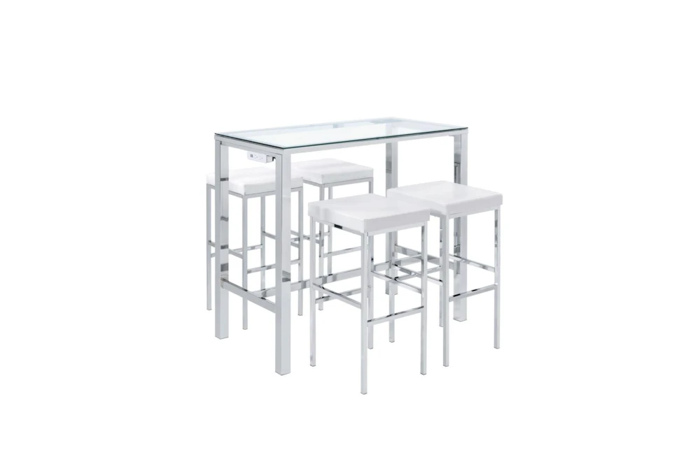 Lori Glass White Counter With Backless Stool Set For 4 