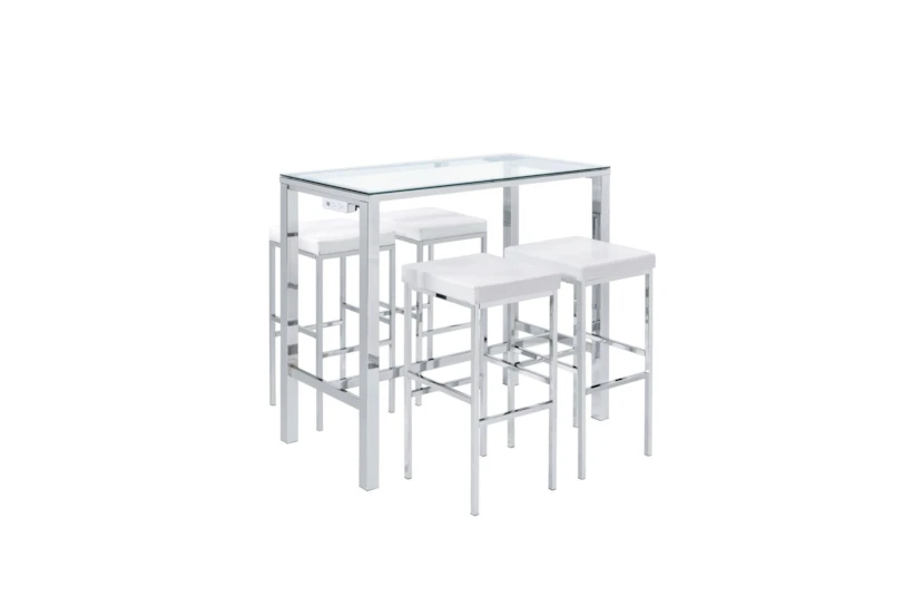 Lori Glass White Counter With Backless Stool Set For 4  - 360