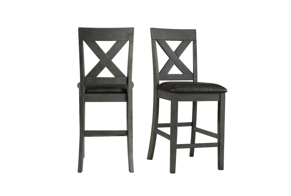 Alex Grey Faux Leather X-Back Counter Stool Set Of 2 
