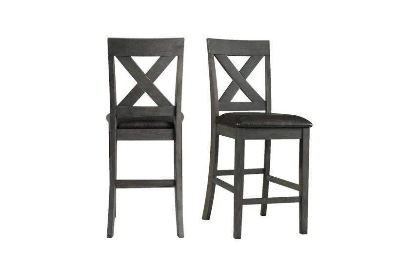 Alex Grey Faux Leather X-Back Counter Stool Set Of 2  - 360