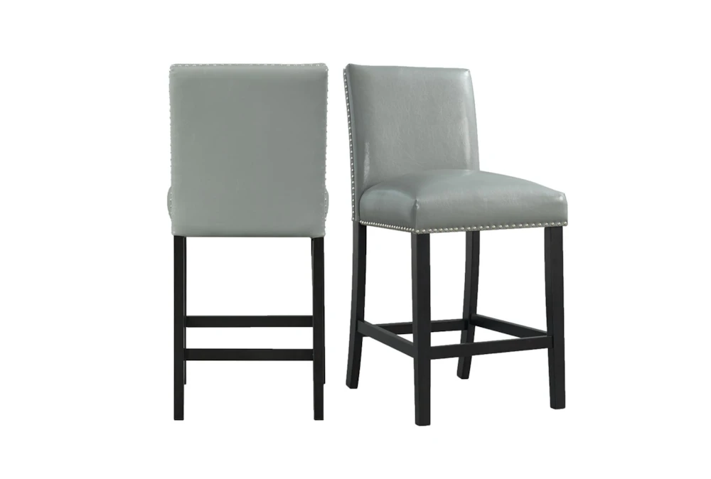 Gian Light Grey Faux Leather Counter Stool With Back Set Of 2