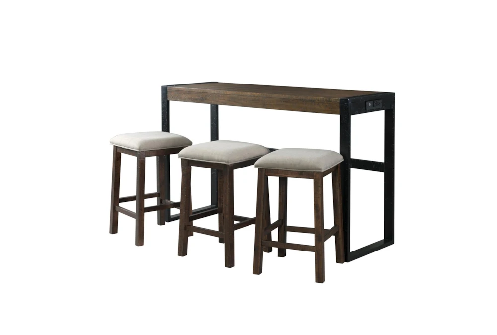 Rico Brown Kitchen Bar With Backless Stool + USB Set For 3