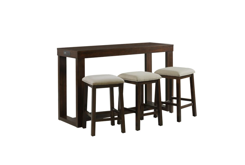 Dre Brown Kitchen Bar With Backless Stool + USB Set For 3