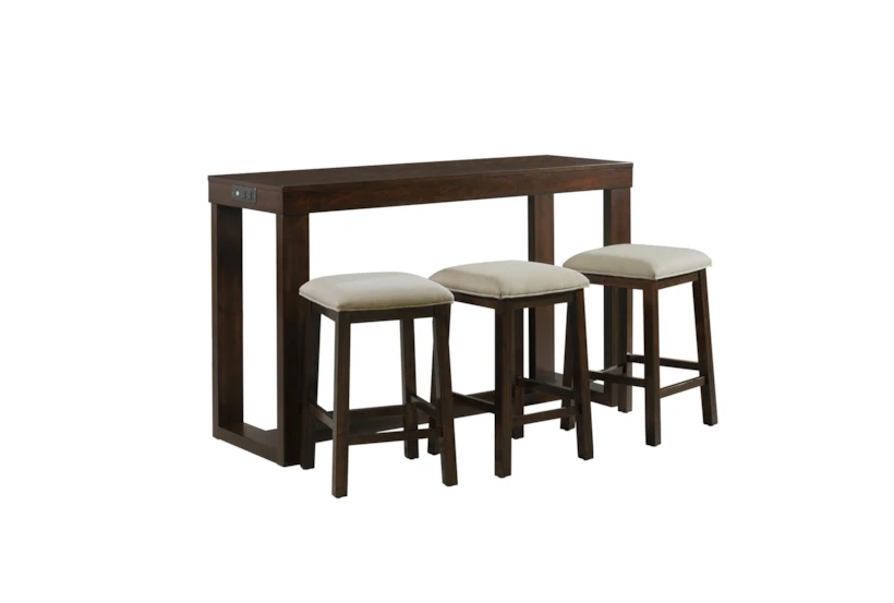 Dre Brown Kitchen Bar With Backless Stool + USB Set For 3 - 360