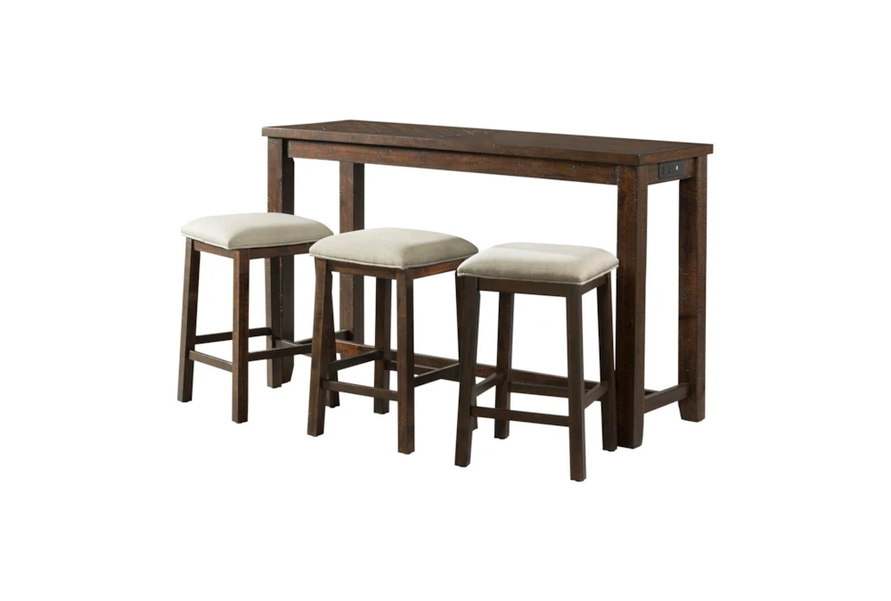 Drax Chestnut Kitchen Bar With Backless Stool + USB Set For 3
