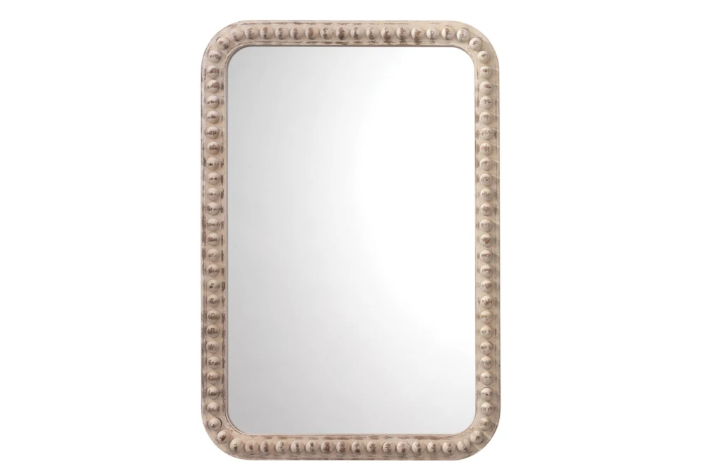 26X38" White Wash Bead Style Rounded Rectangle Wood Wall Mirror