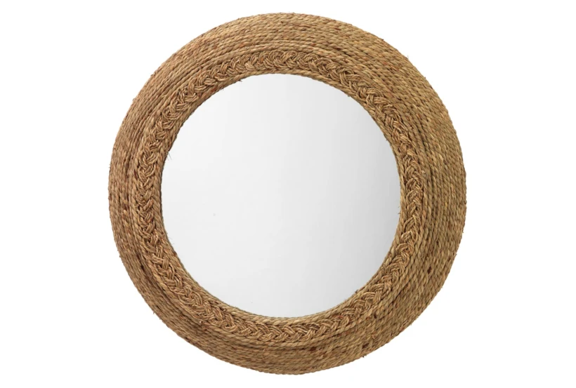 29X29" Brown Natural Round Seagrass Wall Mirror - 360