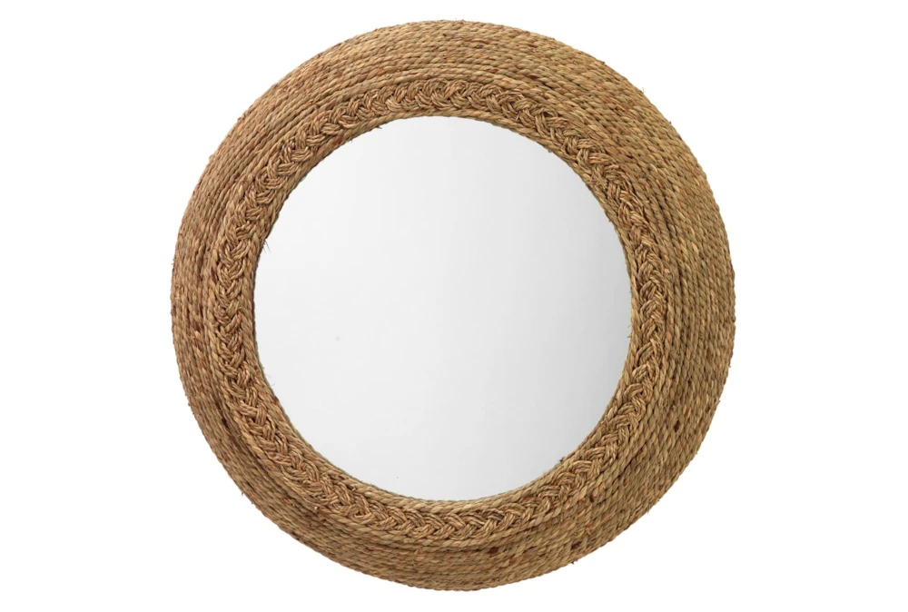 29X29" Brown Natural Round Seagrass Wall Mirror