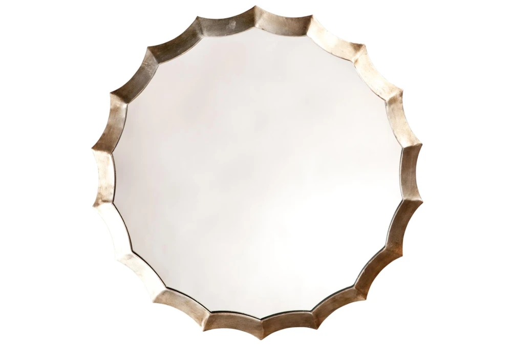 37X37 Antique Silver Scalloped Edge Round Wall Mirror